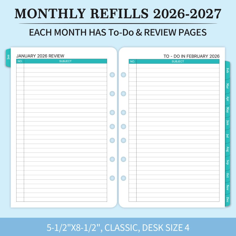 MaaIbok 2026-2027 Monthly Planner Refill - Planner Inserts with 7-Hole Punched, 5-1/2"" x 8-1/2"", Runs from January 2026 to December 2027, Two Pages Per Month, Monthly Calendar with Tabs - Image 4